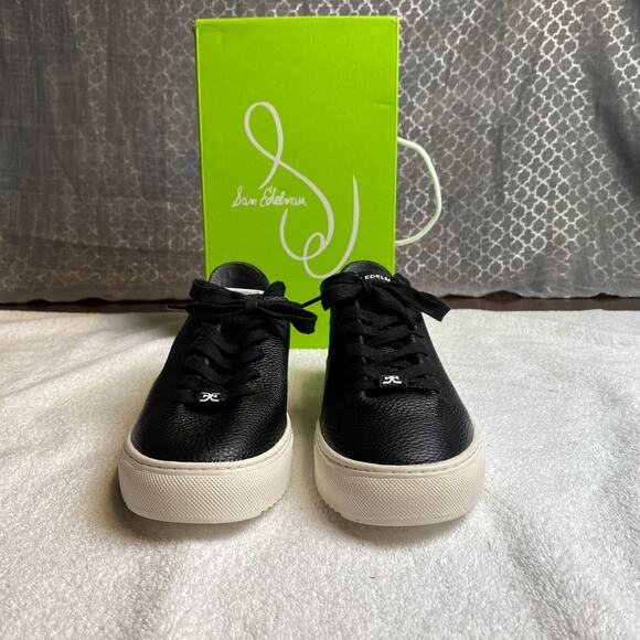 Sam Edelman Poppy Sneakers Women 8 Black Leather Minimalist Streetstyle Scandi